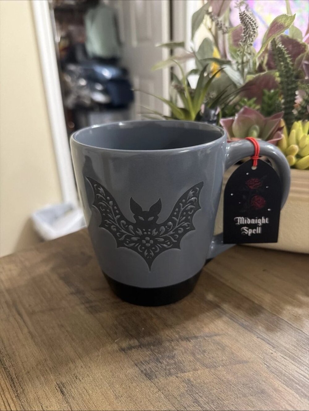Midnight Spell Gray Stoneware Bat Mug - 25 oz - NWT